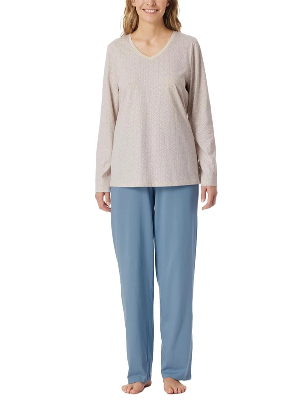 Schiesser Women's Long Cotton Pyjamas-Nightwear Pajama Set, Sand_181986, UK 12