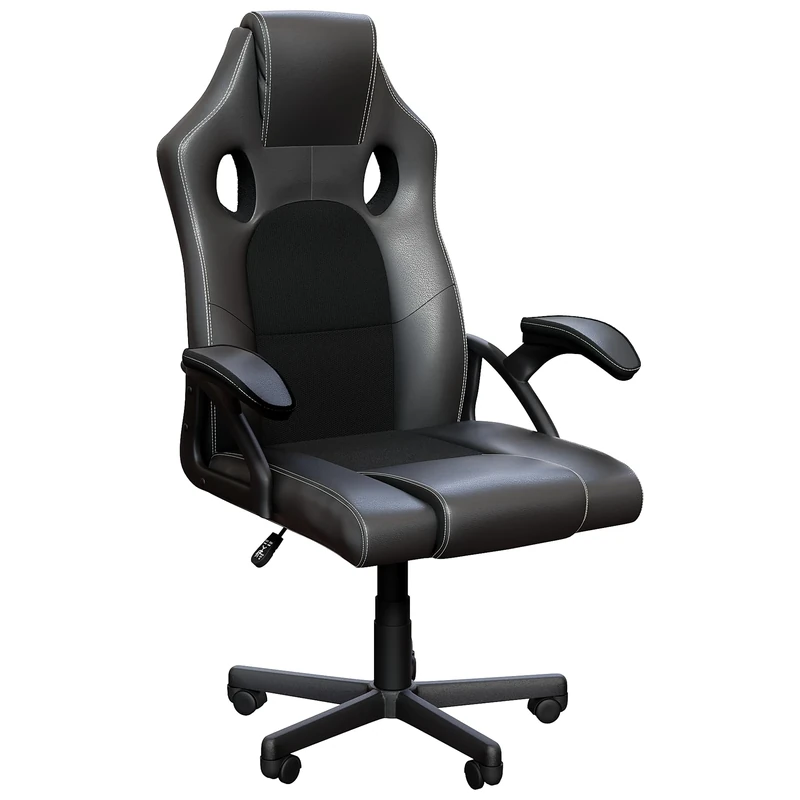 Vida Designs Coma High-Back Gaming Chair Leather With Breathable Mesh Ergonomic Swivel Computer Racing Gamer Desk Chair For Home Office With Wheels (Black) (UKFR Certified)