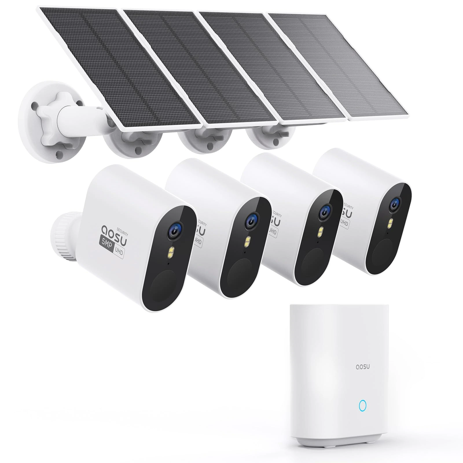 aosu 3K Security Camera Outdoor Wireless with Battery Operated Solar Powered, 4 Surveillance Cameras Home Security System Set 32GB Local Record, Motion Sensor, IP67, Color Night Vision