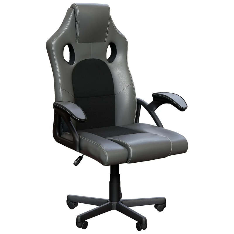 Vida Designs Coma High-Back Gaming Chair Leather With Breathable Mesh Ergonomic Swivel Computer Racing Gamer Desk Chair For Home Office With Wheels (Grey) (UKFR Certified)