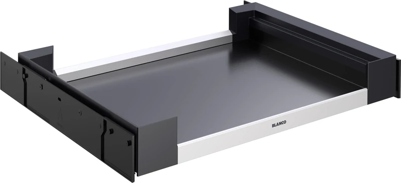 Blanco Flat Drawer 60 Front Pull-Out | Aluminium | for 60 cm Wide Base Units | Storage of Sink Accessories, Cleaning Utensils, bin Liners & Dishwasher tabs | [40x54,8x7,5 cm]