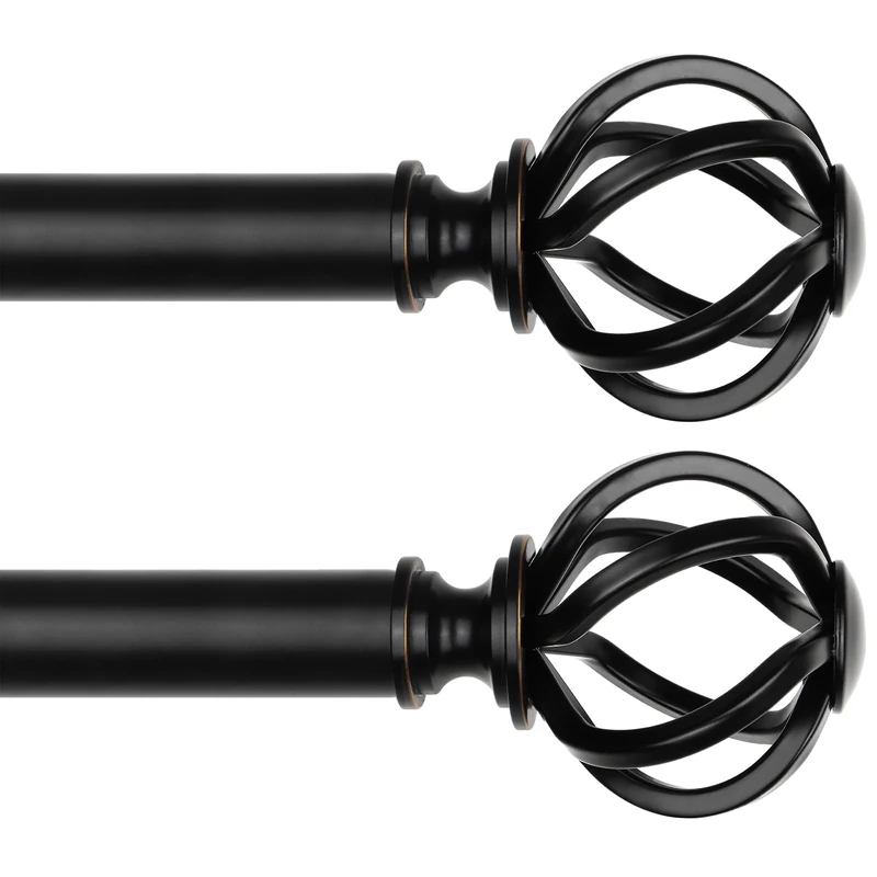 USFOOK Curtain Rods for Windows 48 to 84, Black Drapery Rod, 2 Pack