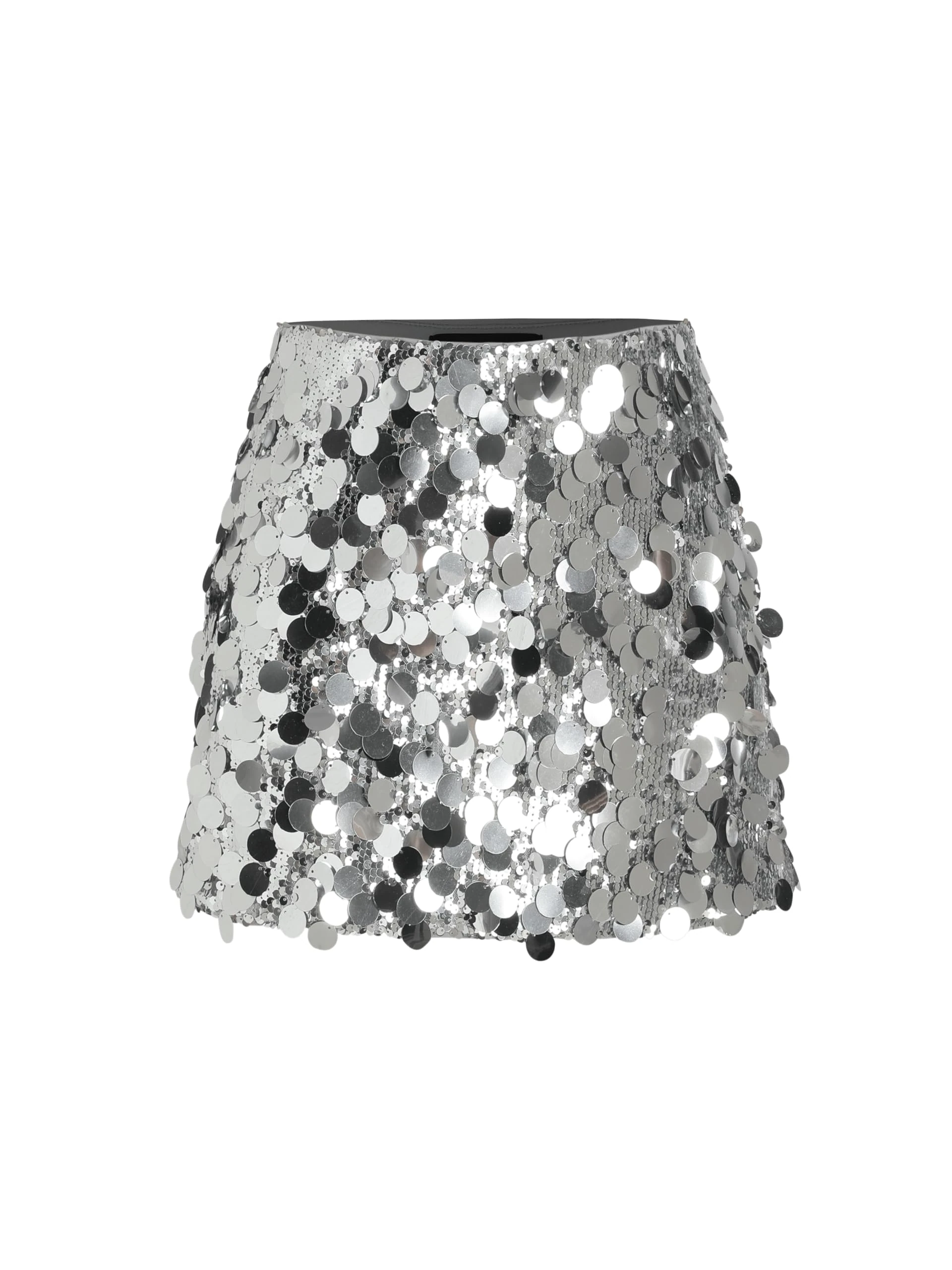 CIDER Sequin Mid Waist Sparkle Skirt Party Club Night Out Mini Skirt for Women Trendy, Silver, XS