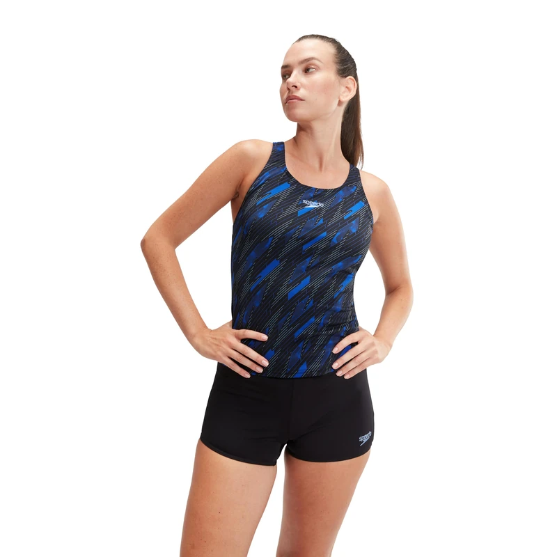 Speedo Women's Hyperboom Tankini | Quick Drying | Training | FitneS | Chlorine Resistant, Block/True Cobalt/Curious, 28