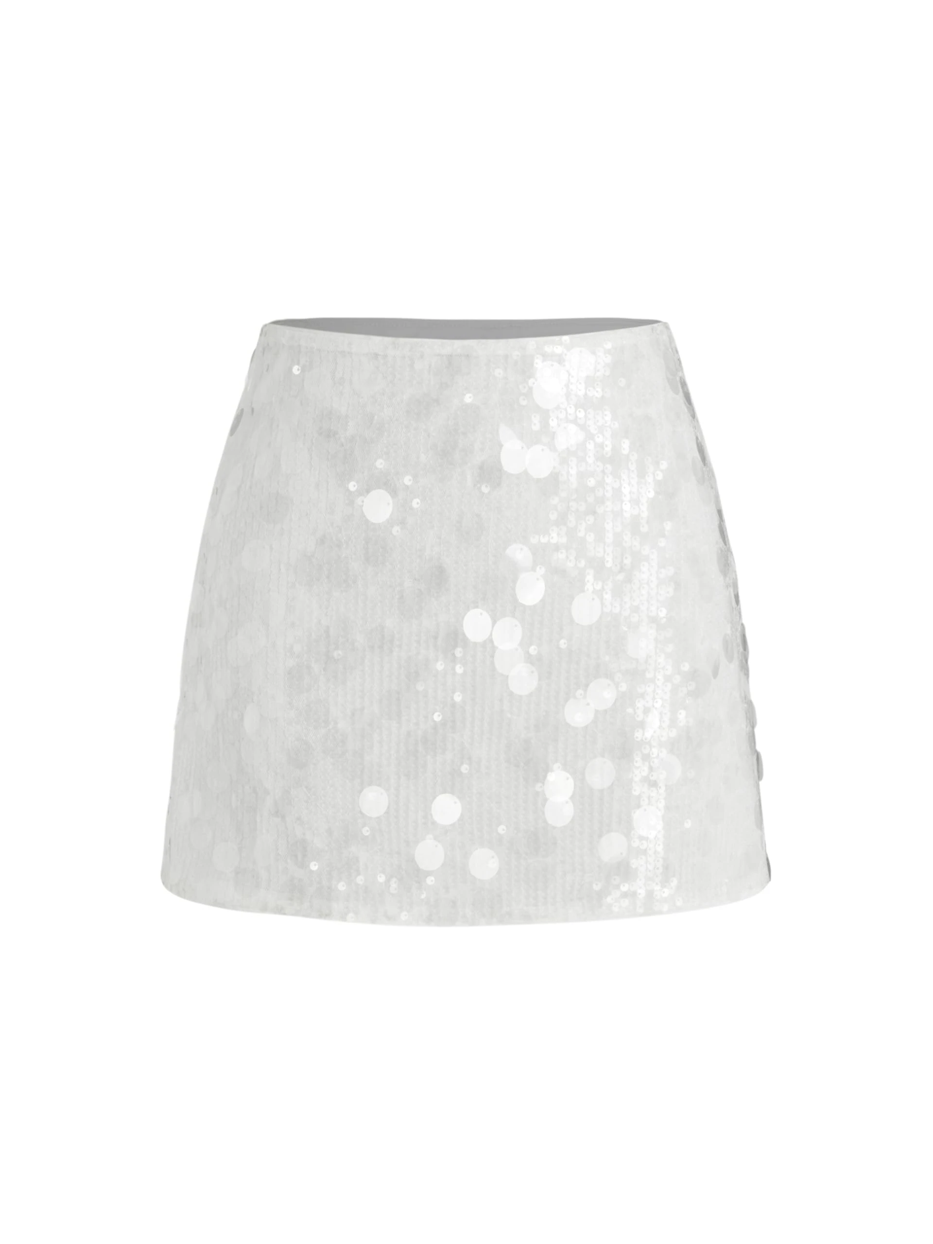 CIDER Sequin Mid Waist Mini Skirt, White, XS