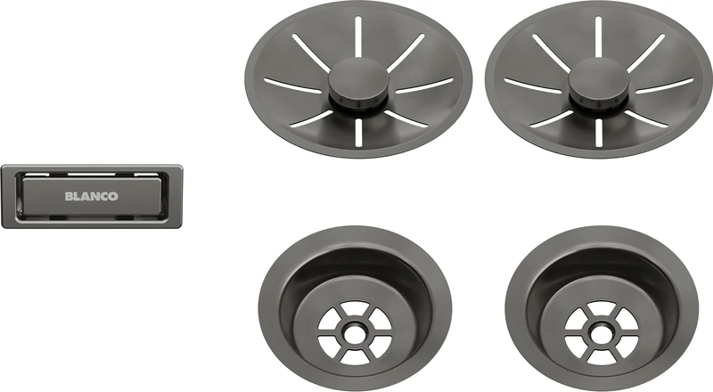 BLANCO Waste and Overflow Set for Double Bowl | Satin Dark Steel