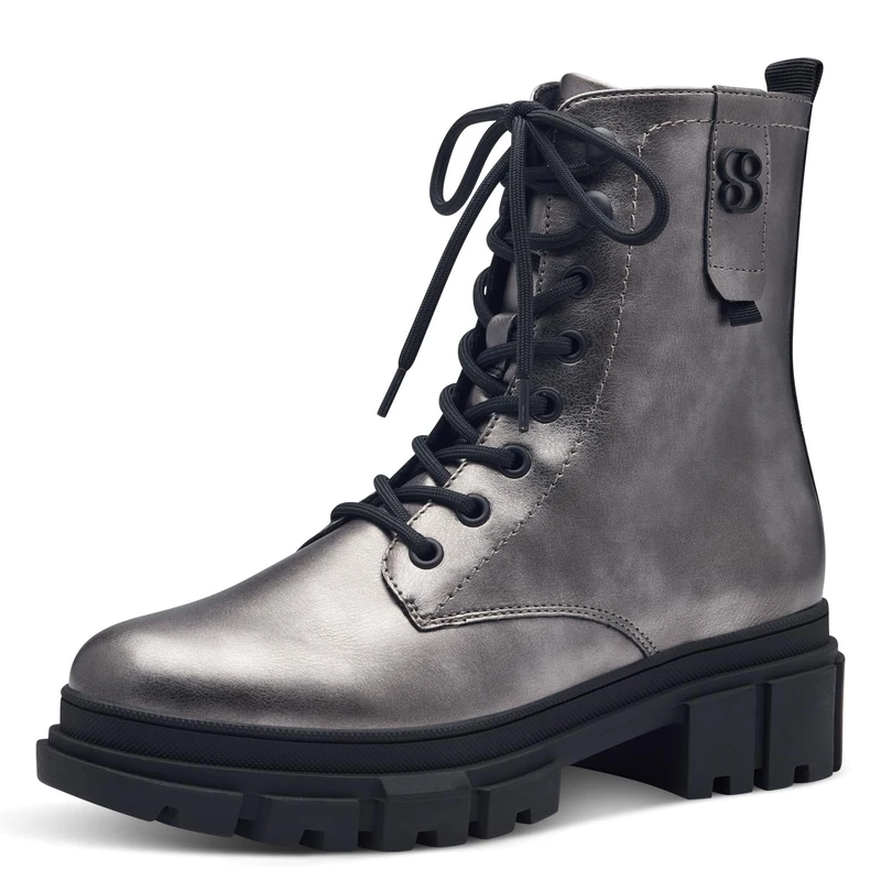 s.Oliver Women's Ankle Boots Without Heel Lace-Up Vegan, Grey (pewter), 4 UK