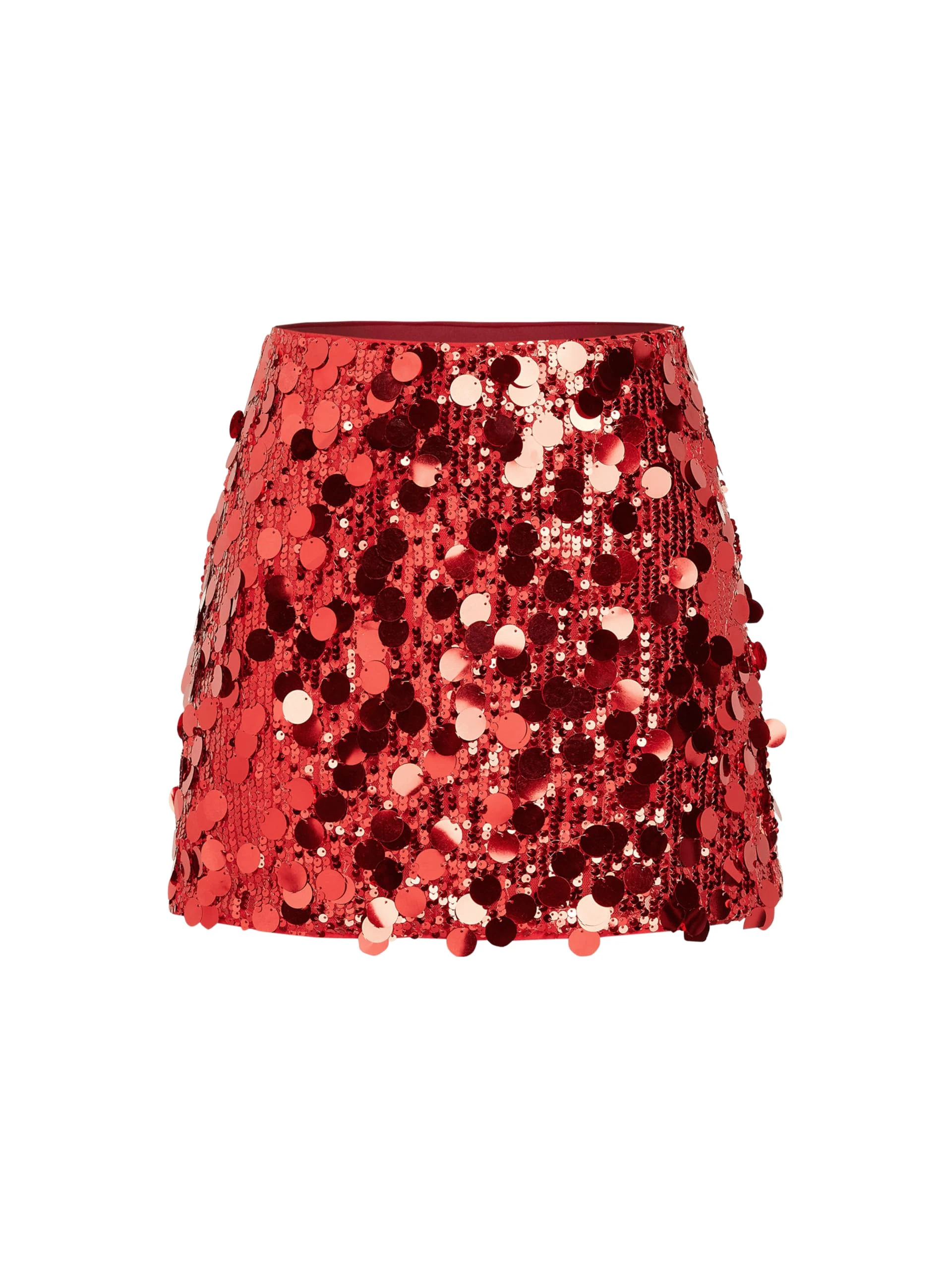 CIDER Sequin Mid Waist Sparkle Skirt Party Club Night Out Mini Skirt for Women Trendy, Red, XS