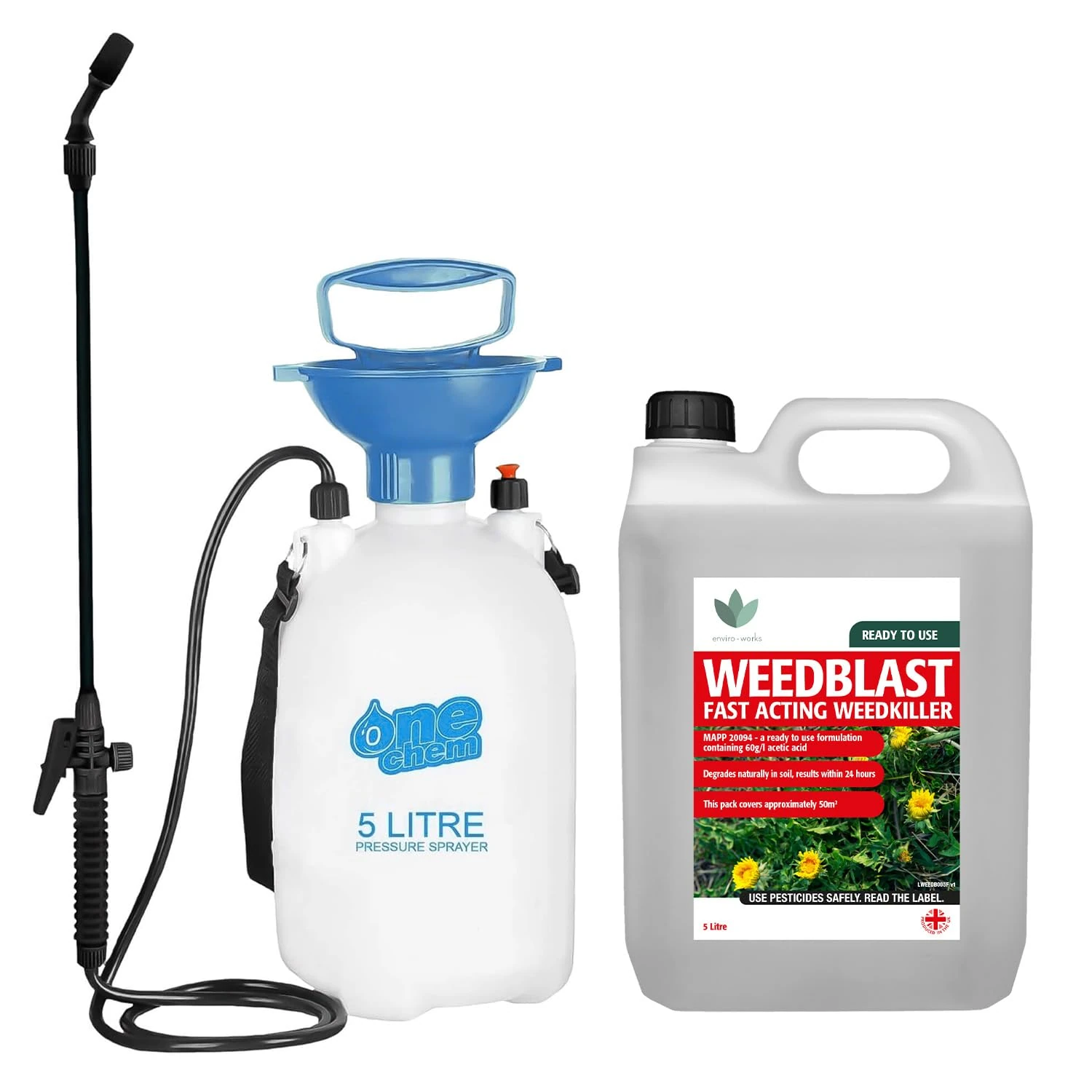 Weedblast Fast Acting Weedkiller 5 Litre with 5 Litre Garden Sprayer (Ready to use), See Results Within 24 hours