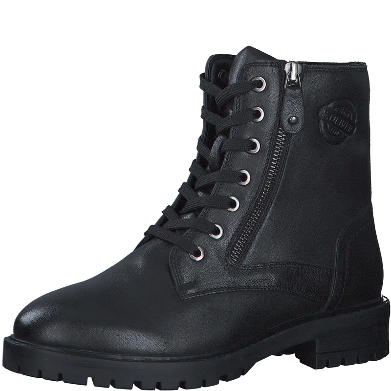 s.Oliver Ladies Leather Ankle Boots with Zipper, black, 7 UK