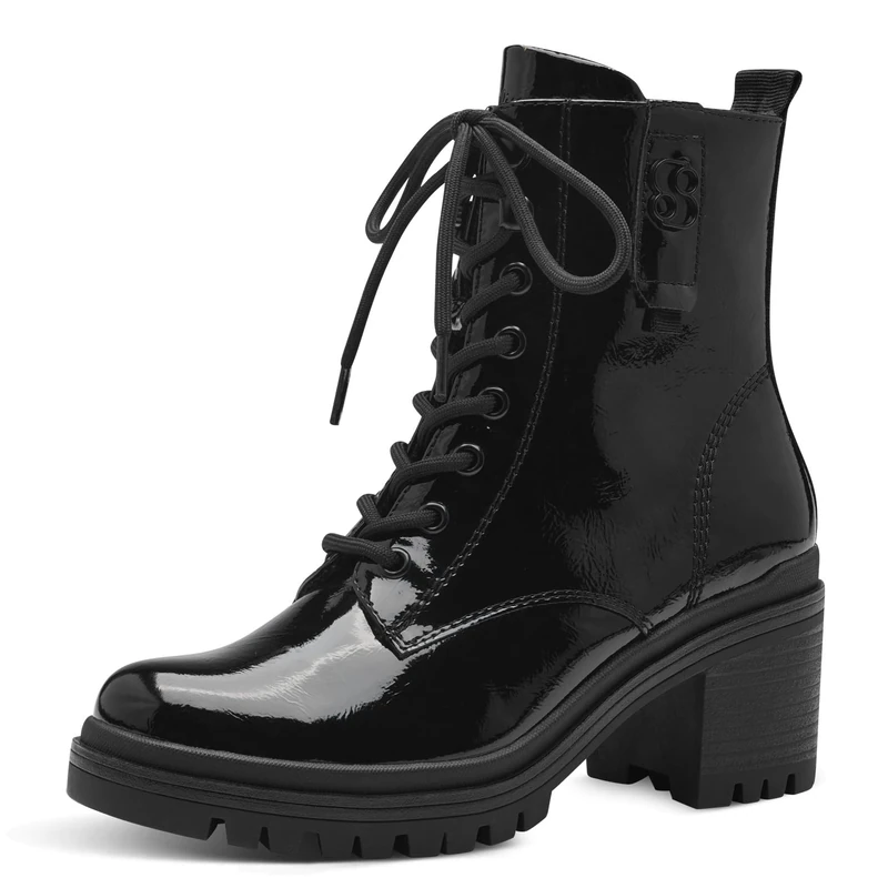 s.Oliver Women's Ankle Boots Without Heel Lace-Up Vegan, Black (Black Patent), 5 UK