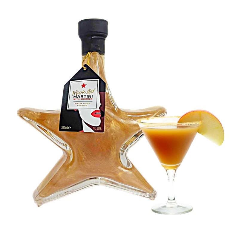 Toffee Vodka Martini Cocktail Gift - A Stylish Star Shaped Bottle 350ml Flavoured Vodka Cocktail with Shimmer. Vodka Gifts for Couples, Secret Santa Gifts for Women, Mum Birthday Gifts with Gift Card