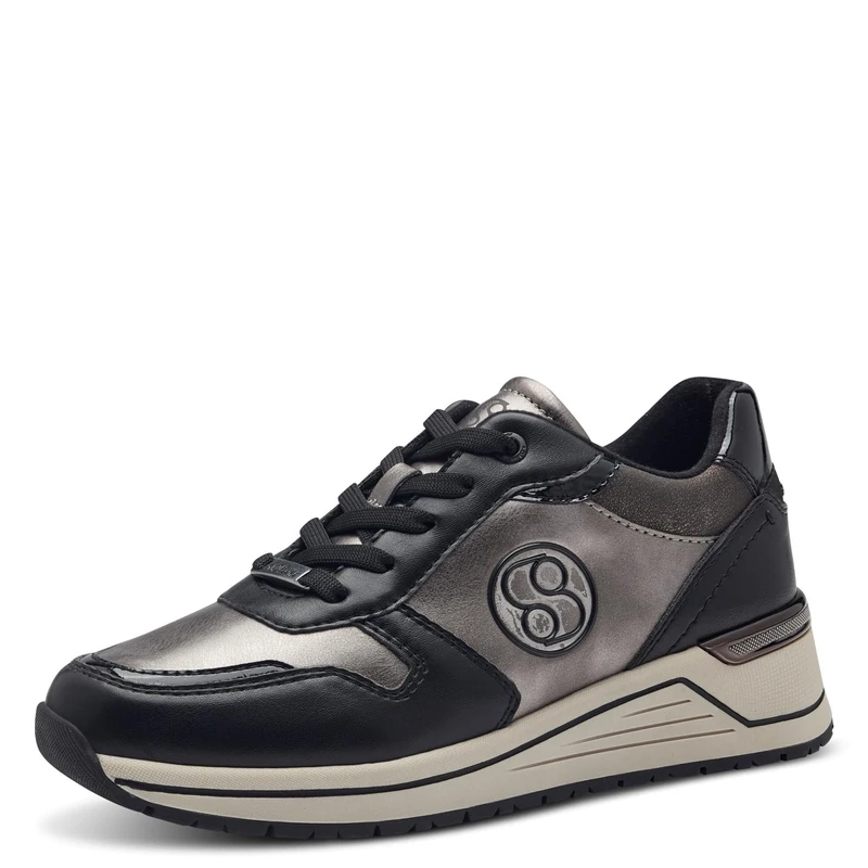 s.Oliver Women's Flat Trainers with Laces Leisure, Black Pewter, 7 UK