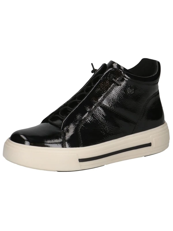 CAPRICE women's high-top leather sneakers with zipper, Black (Black Naplak), 4 UK