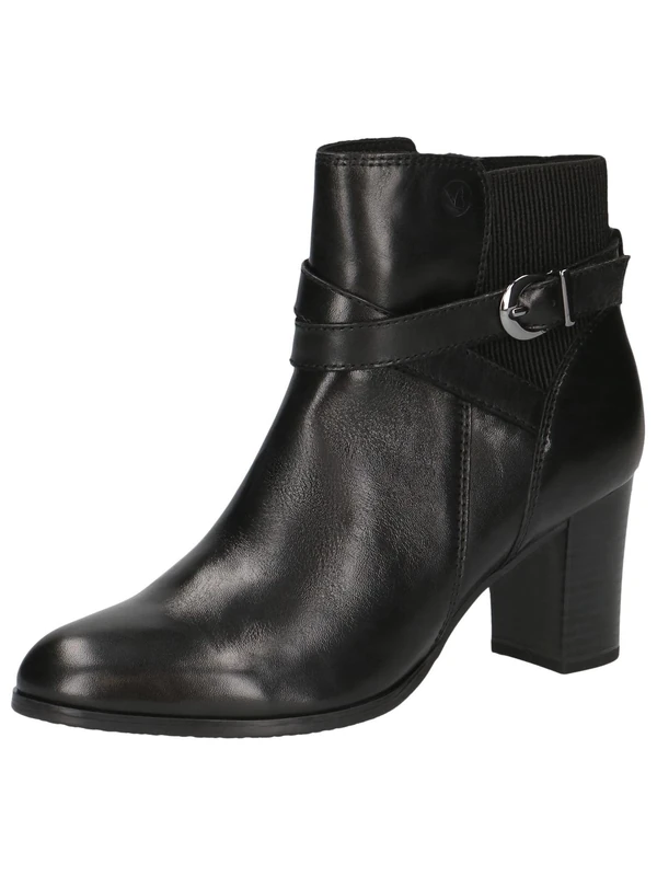 CAPRICE Womens Leather Buckle Heel Ankle Boots, Black (Black Nappa), 8.5 UK