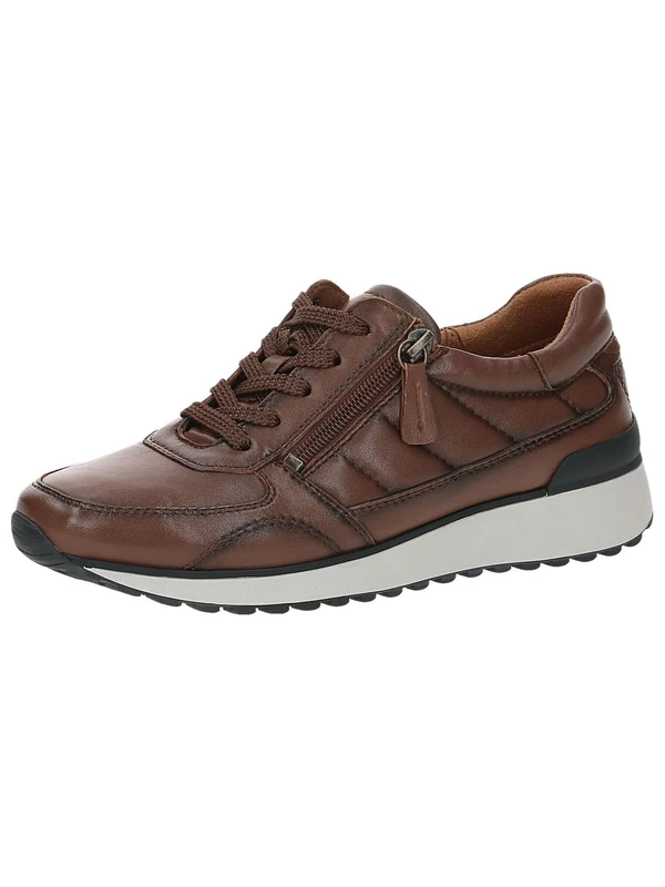 CAPRICE Women's Low-top Leather Sneakers with Zipper, Brown (Muscat Softnap), 3.5 UK