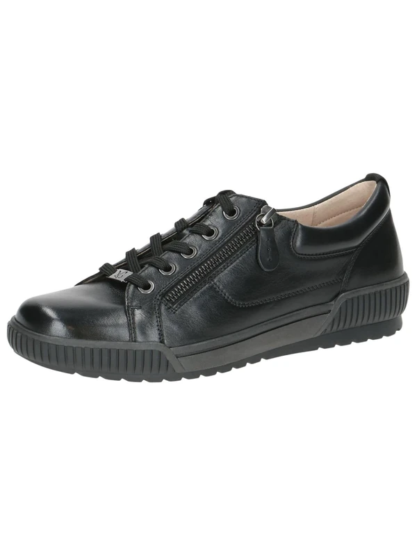 CAPRICE Women's Flat Leather Sneakers Low Top, Black (Black Nappa), 7 UK