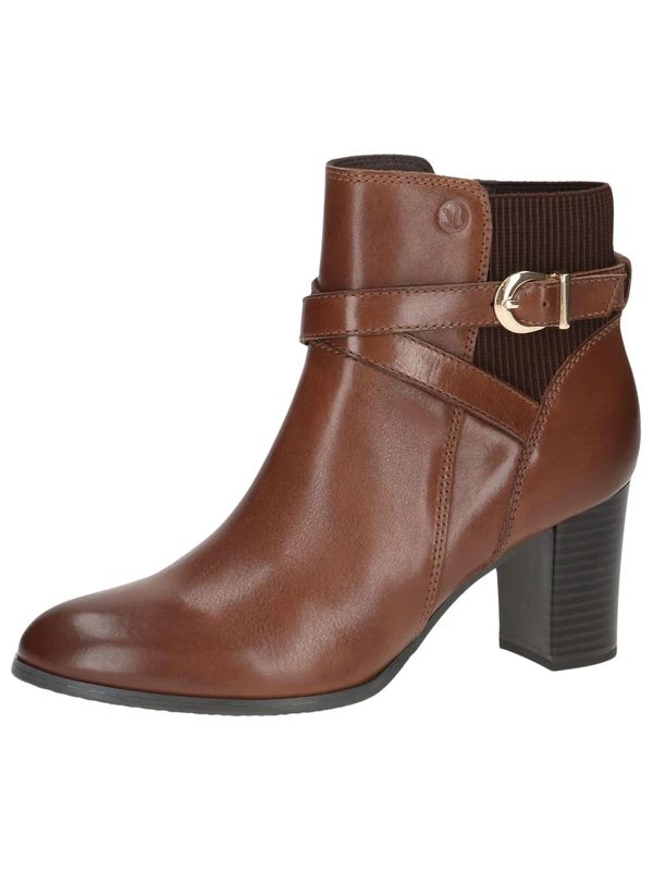 CAPRICE Womens Leather Buckle Heel Ankle Boots, Cognac Nappa, 3.5 UK