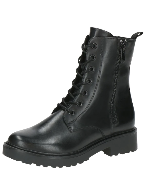 CAPRICE women's lace-up leather ankle boots with zipper, Black (Black Nappa), 5 UK