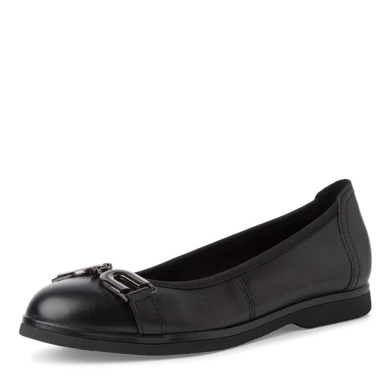 MARCO TOZZI Women's Elegant Leather Ballet Flats, Black, 4 UK
