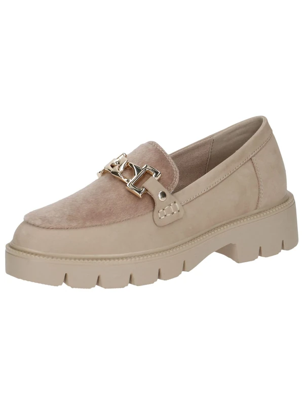 CAPRICE Women's Loafers with Block Heel Elegant, Beige (Beige Nubuc), 6 UK