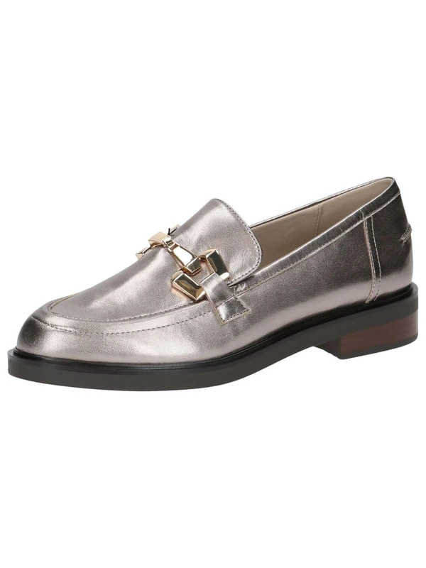 CAPRICE Women's Leather Loafers with Block Heel, Metallic (Platin Metal.), 3.5 UK