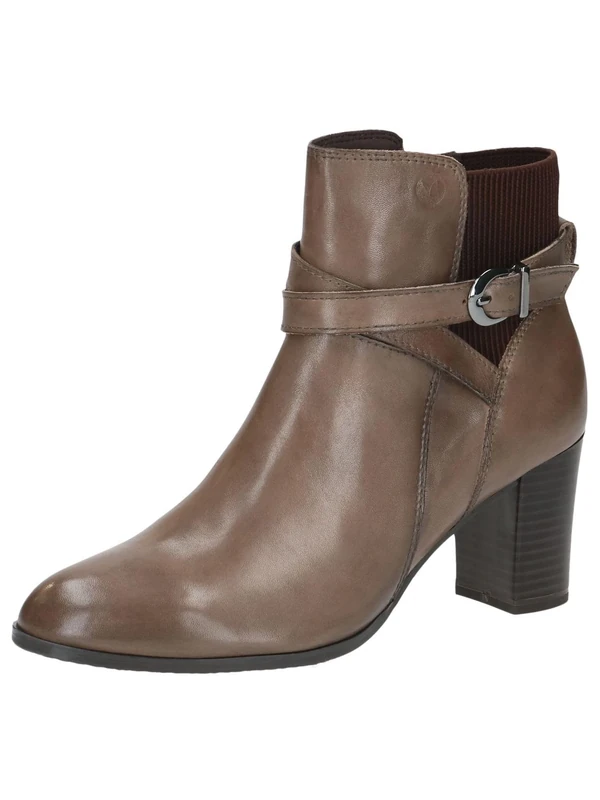CAPRICE Womens Leather Buckle Heel Ankle Boots, Taupe Nappa, 8 UK