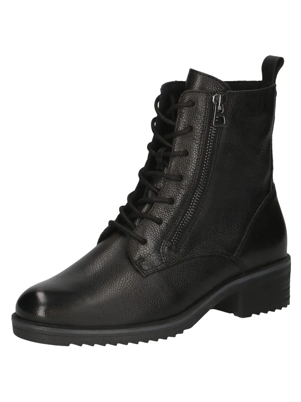 CAPRICE Comfort women's lace-up leather ankle boots with zipper, Black (Black Nappa), 4 UK