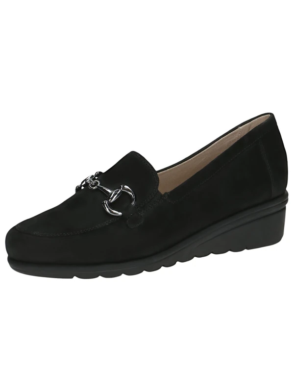 CAPRICE Women's Leather Loafers with Wedge Heel, Black (Black Pearl), 6 UK
