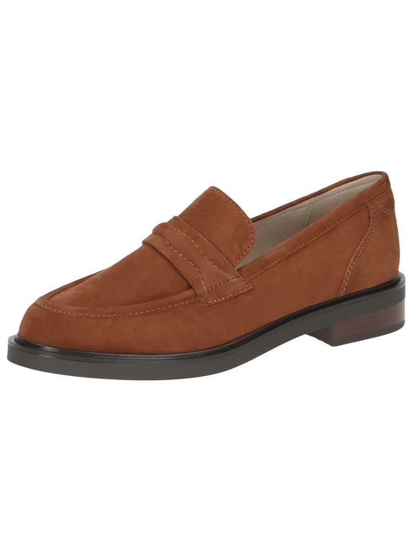 CAPRICE Women's Leather Loafers with Block Heel, Brown (Cognac Suede), 6.5 UK