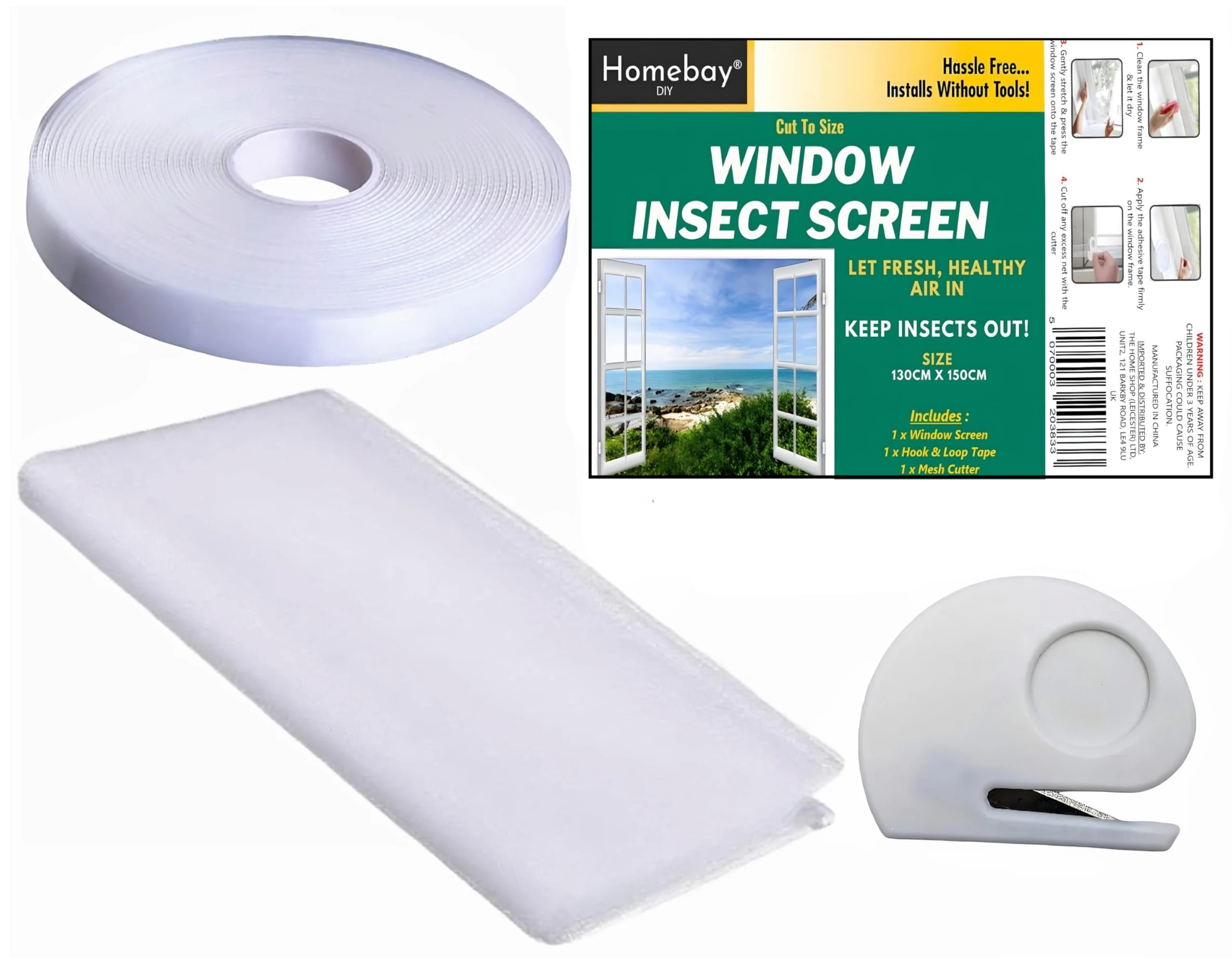 Fly Screens For Window Nets to Keep Bugs Out Mosquito Net Window Insect Screen Mesh | Cut To Size | With Impoved Mushroom Hook Adhesive Tape & Cutter