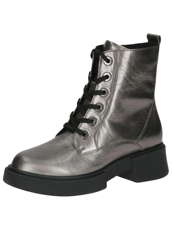 CAPRICE women's lace-up leather ankle boots with zipper, Metallic (Stone Metallic), 5 UK