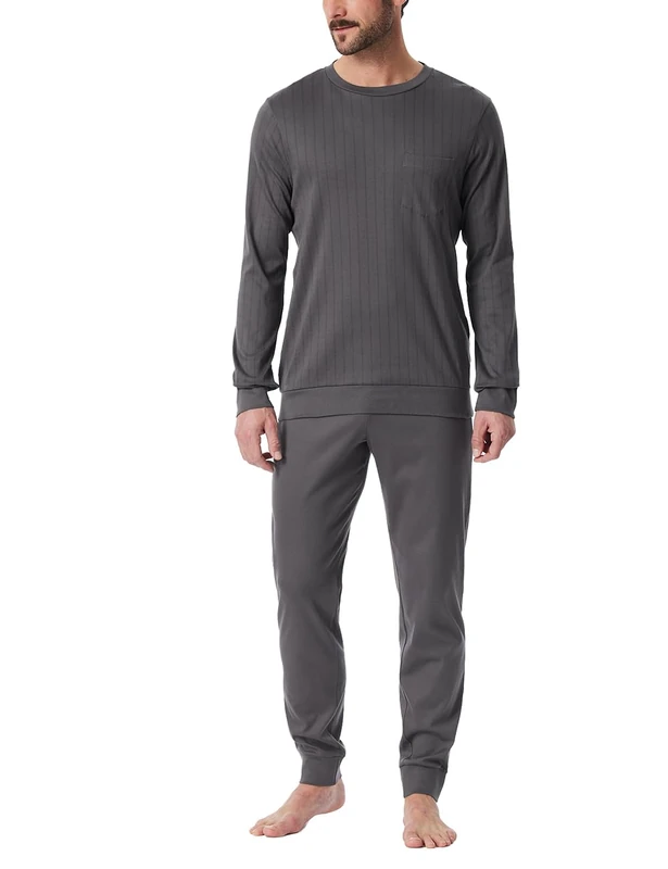Schiesser Men's Schlafanzug Lang wärmere Baumwolle-Fein Interlock Pajama Set, Anthrazit_182025, 50 (Pack of 2)