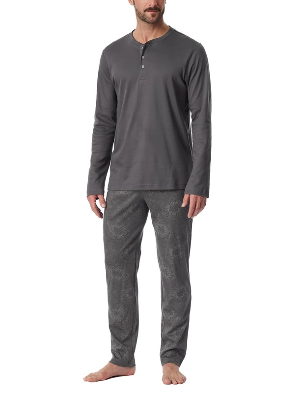 Schiesser Men's Schlafanzug lang mit Knopfleiste - Nightwear Set Pajama Set, anthrazit_182027,
