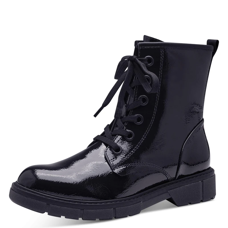 MARCO TOZZI Women's Flat Lace Up Ankle Boots with Zip, Purple patent, 5 UK