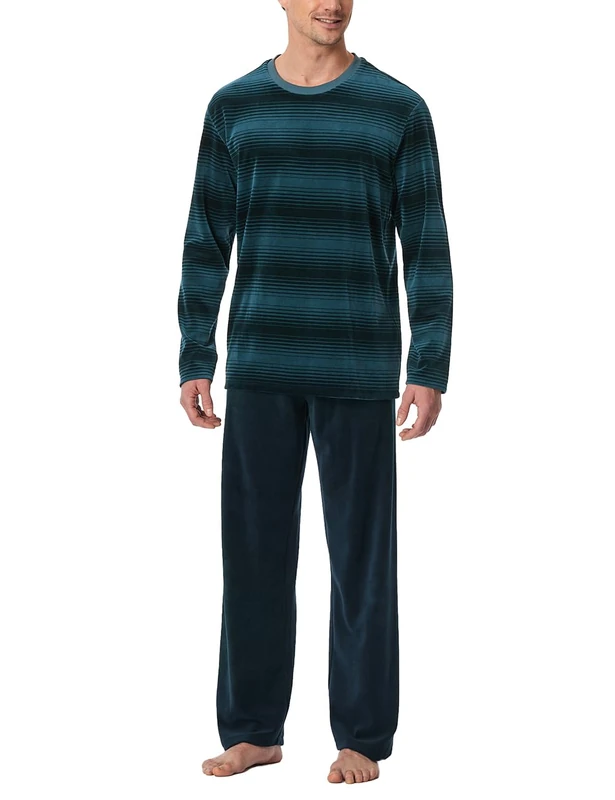 Schiesser Men's Schlafanzug Lang-Flauschig und Bequem-Comfort Nightwear Pajama Set, Jeansblau_182023, 38