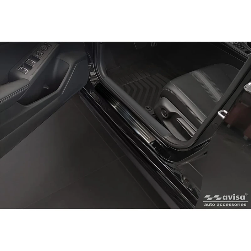Avisa Black Inox door sill protectors compatible with Honda Civic XI 2022- 'Lines' - 4-pieces