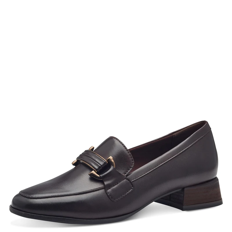 MARCO TOZZI Ladies Leather Block Heel Loafer, Mocha, 6 UK