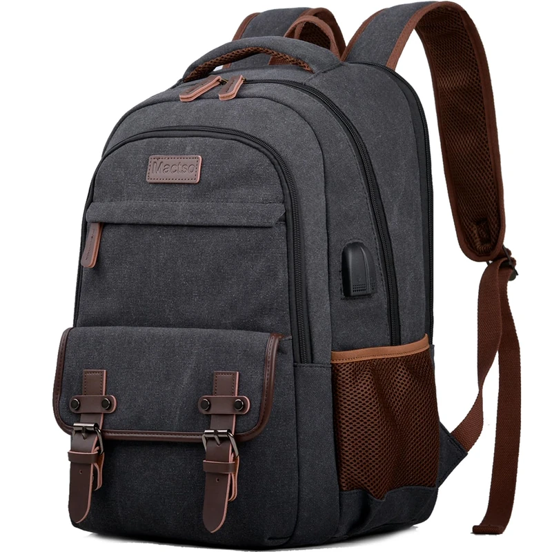 Mactso Canvas Travel Laptop Backpack for Men Women, Business Work Rucksack College Computer Bag Fits 15.6 Inch Notebook, Black, 15.6", Vintage