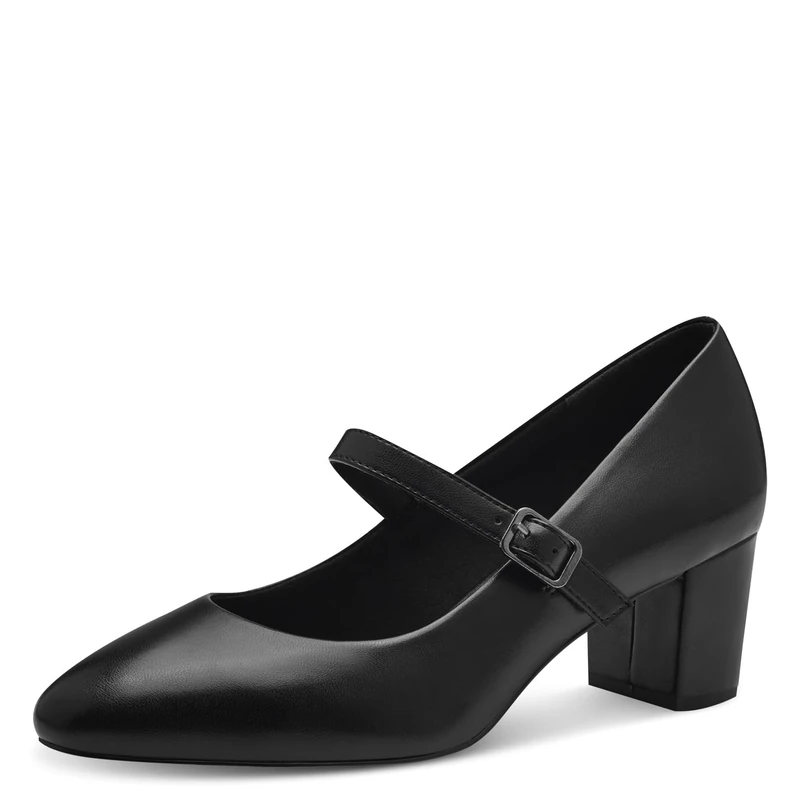 MARCO TOZZI Women's Pointed Toe Block Heel Strappy Court Shoes, Black, 5 UK