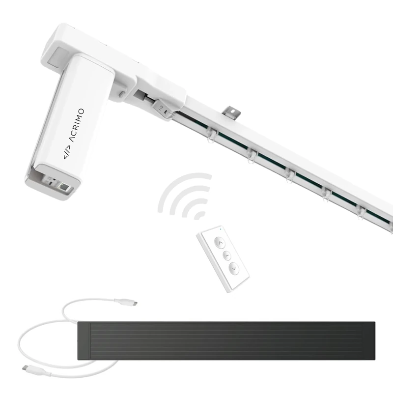 ACRIMO Motorized Curtain Track, Smart Track Kit for Curtains with Solar Panel Power and Optional Wall Plug, Length 2 Meters