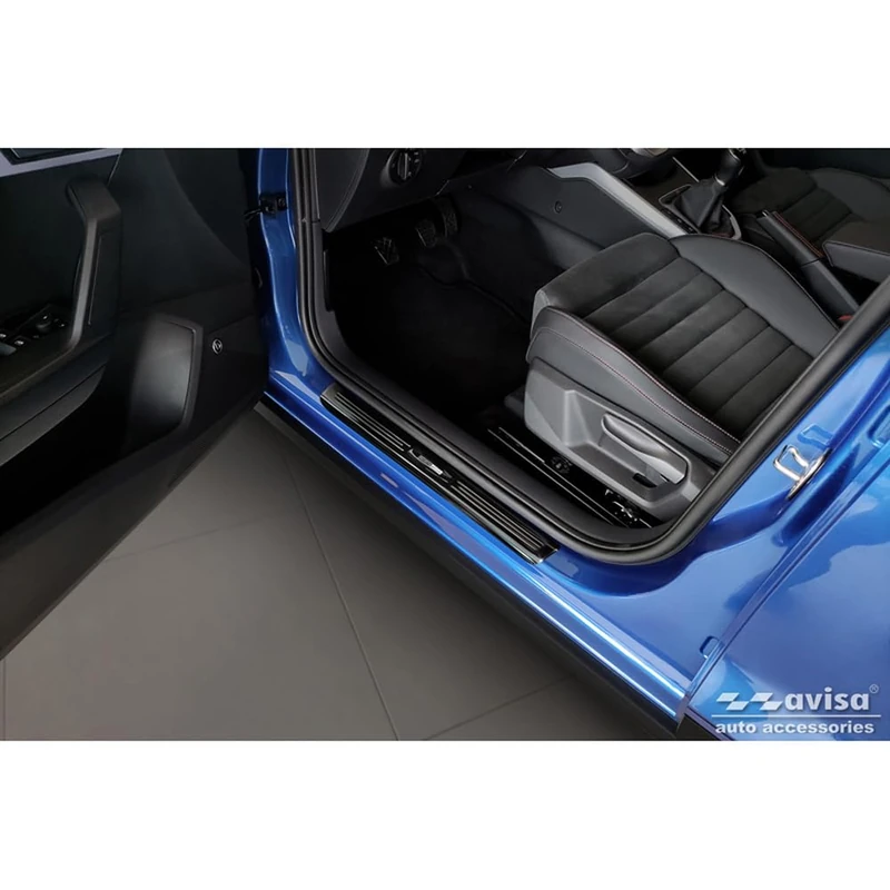 Avisa Mirror Black Inox door sill protectors compatible with Seat Arona 2017-2021 & FL 2021- - 'Exclusive' - 4-pieces