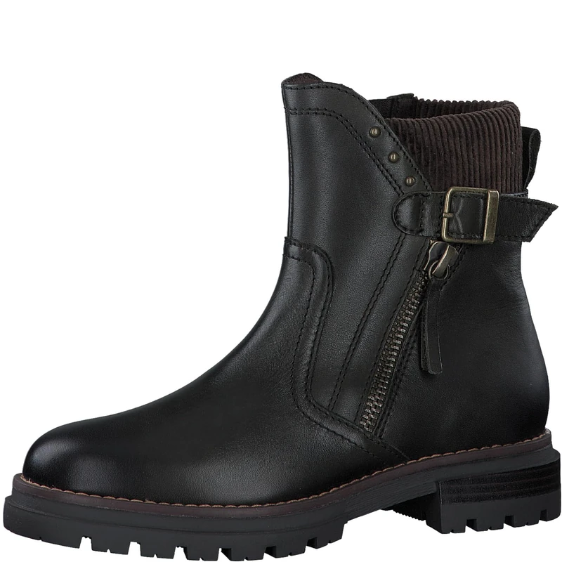 MARCO TOZZI Women's Ankle Boots Without Heel with Leather Content Winter, Olive Comb, 4 UK