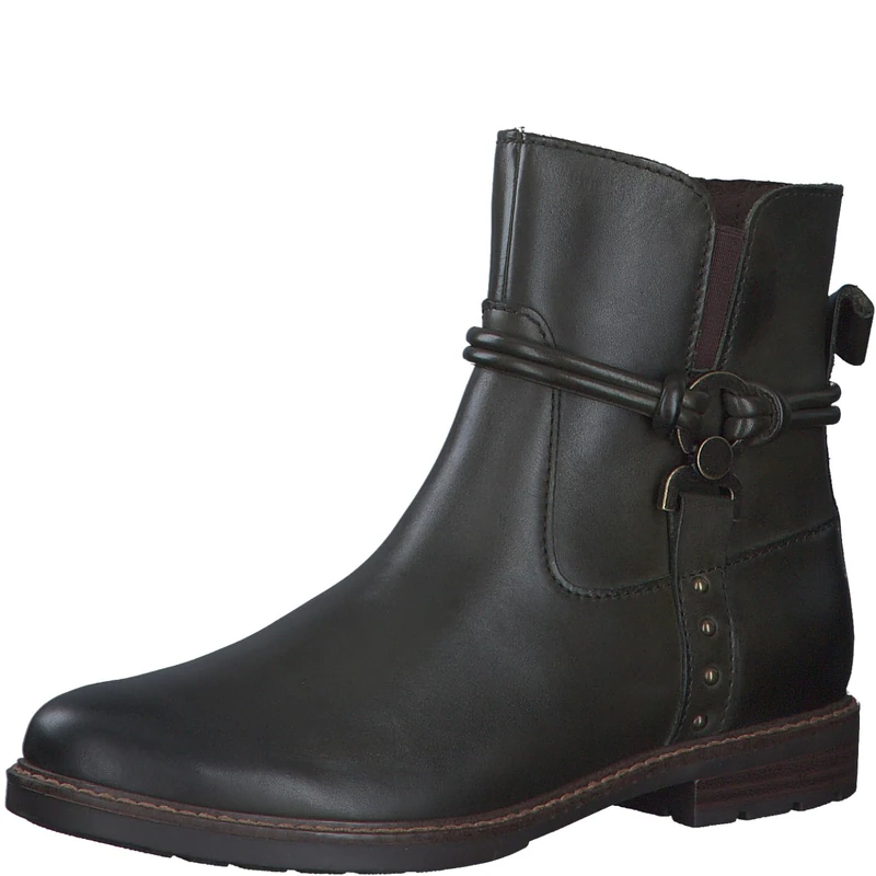 MARCO TOZZI Women's Leather Flat Ankle Boots, olive, 6 UK