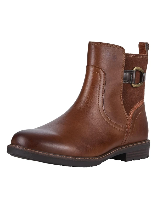 MARCO TOZZI Women's Ankle Boots Without Heel with Leather Content Flat, Cognac Comb, 5 UK
