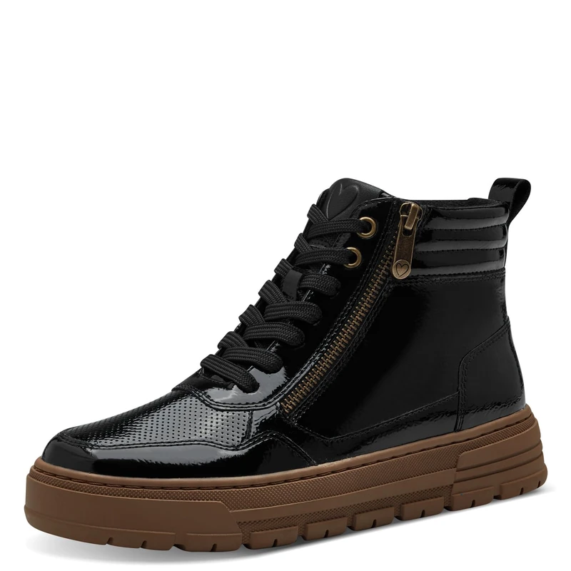 MARCO TOZZI Women's Lace-Up Ankle Boots Lined with Zip, Black (Black Patent), 5 UK