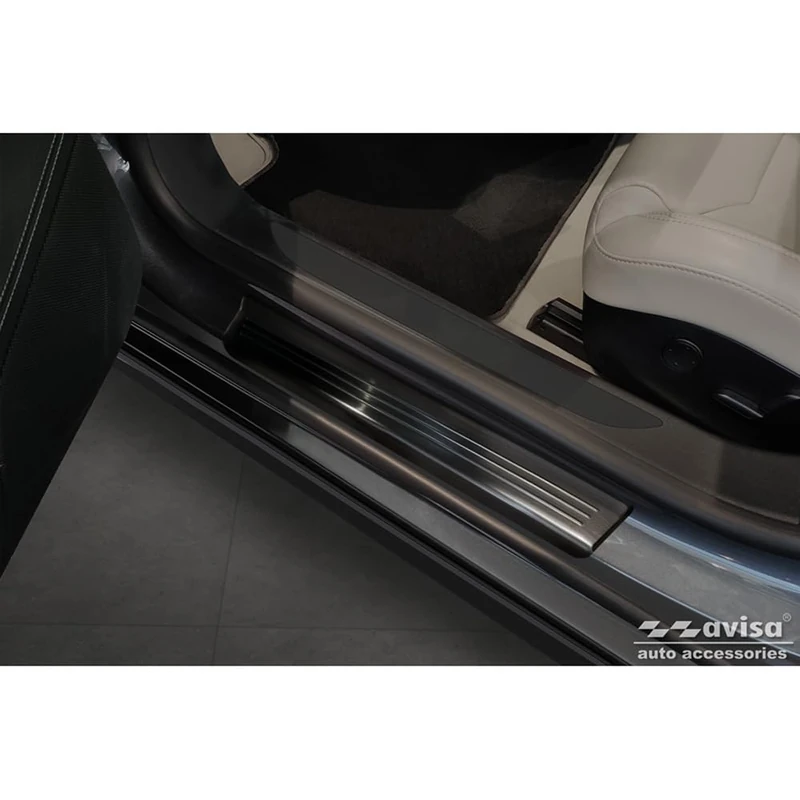 Avisa Black Inox door sill protectors compatible with Tesla Model S 2012-2016 & Facelift 2016- 'Lines' - 4-pieces