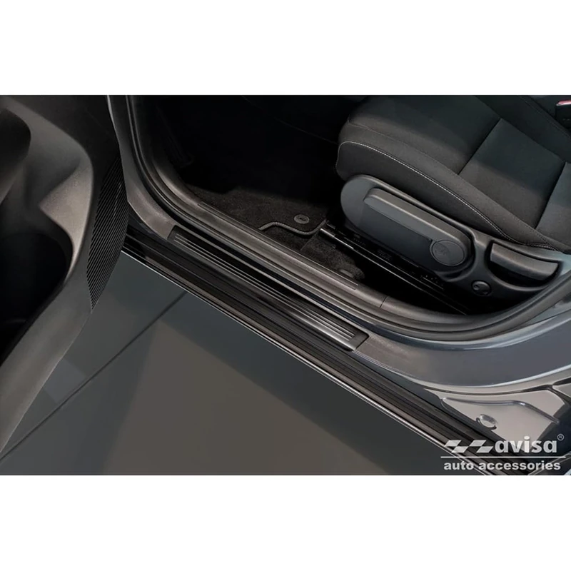 Avisa Black Inox door sill protectors compatible with Hyundai Kona II 2023- / MG ZS II 2024- & MG 3 III 2024- - 'Lines' - 4-pieces