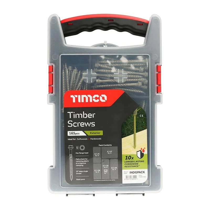 TIMCO - Timber Screws - Hex - Exterior - Mixed Grab Pack - Green - 165 Pieces