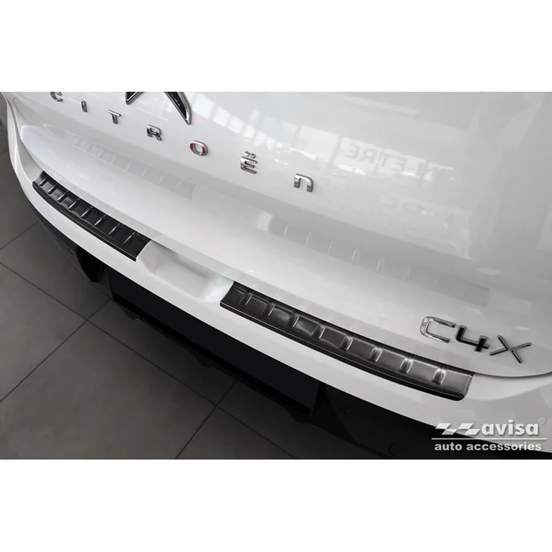 Avisa Black Stainless Steel Rear bumper protector compatible with Citroën C4 X 2023- 'Ribs' (2-pieces)